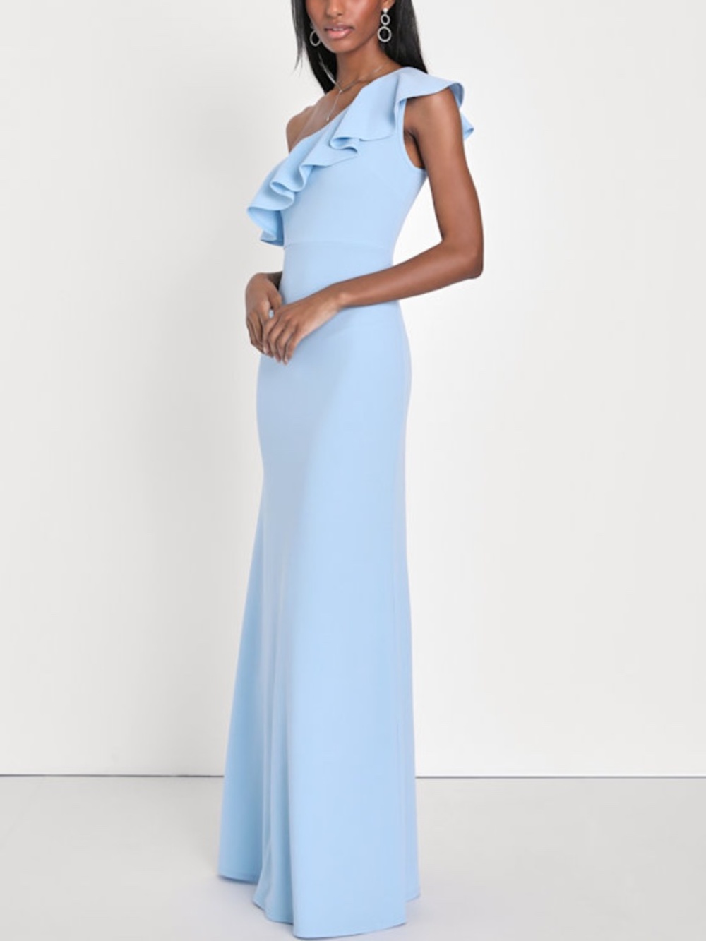Lulus Last Forever Powder Blue One-shoulder Ruffle Maxi Dress - Size XS